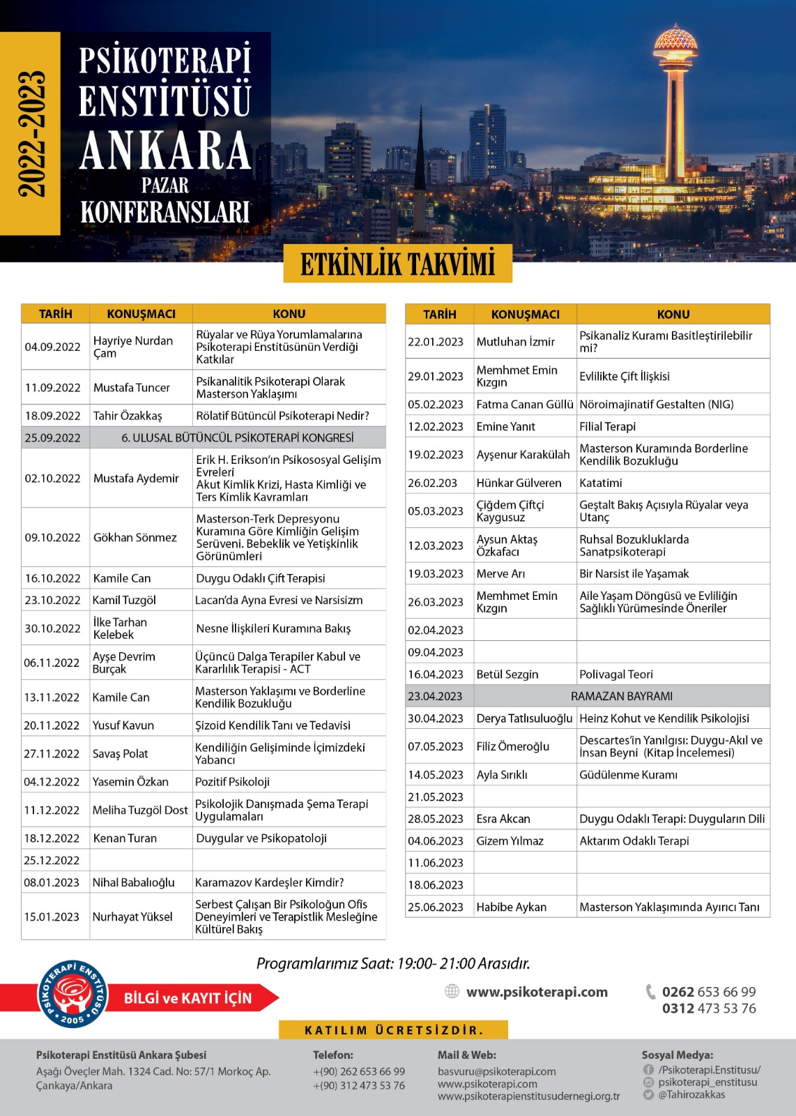 Psikoterapi Enstitüsü Pazar Konferansları Başlıyor